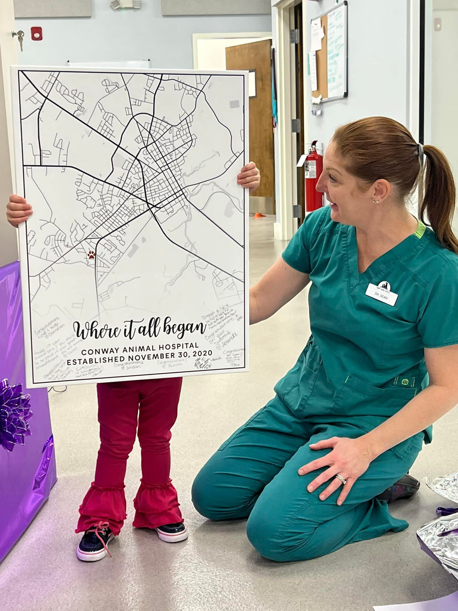 Woman and child with hospital map